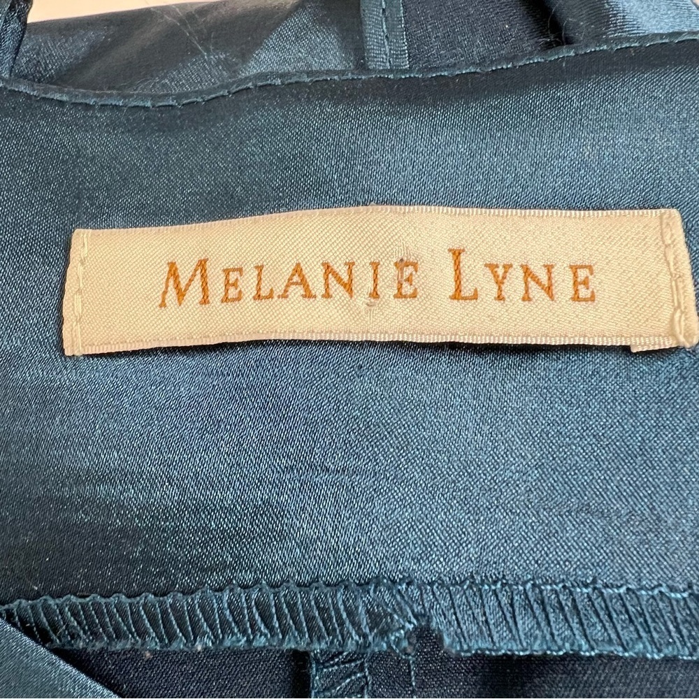 Melanie Lyne Teal Satin Ruffle Sleeveless Blouse size medium. - Picture 3 of 6